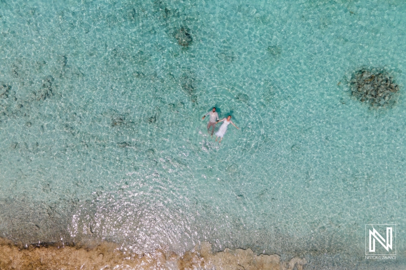 Bride and groom photoshoot drone shot