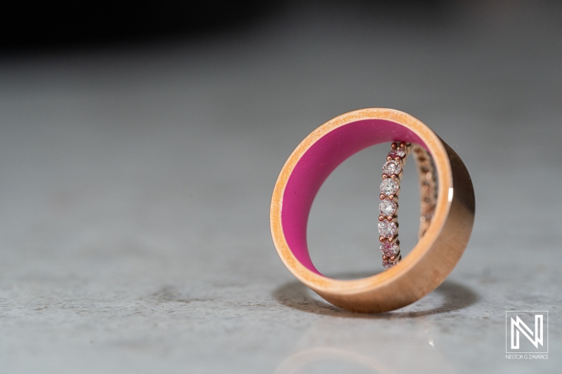 Wedding rings on display at Dreams Curacao Resort during a wedding celebration in beautiful Curacao