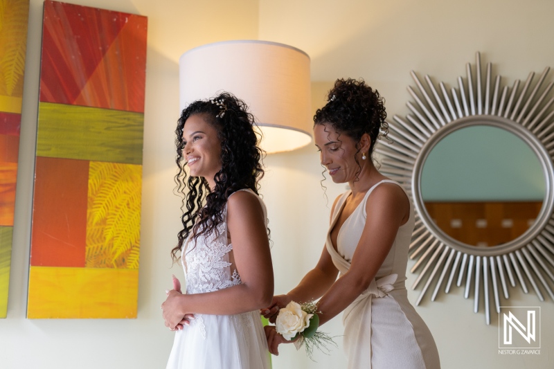 Joyful wedding preparation at Sunscape Curacao Resort with stunning decorations and a radiant bride