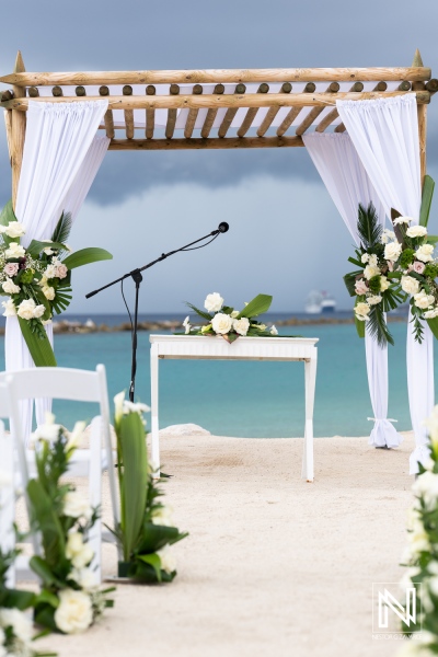 Beautiful wedding setup at Sunscape Curacao Resort with ocean view and elegant decorations