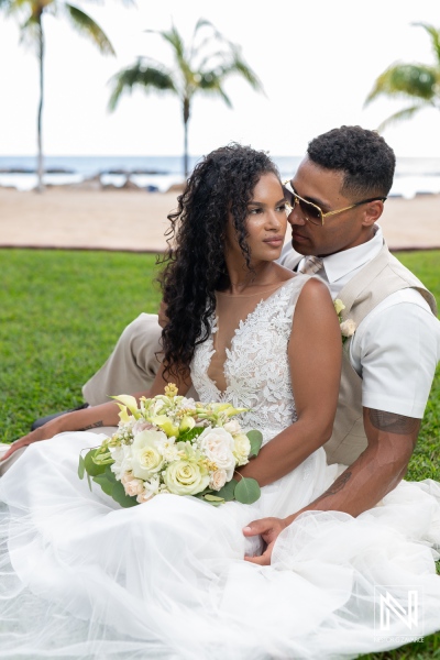 Wedding couple enjoys romantic moment at Sunscape Curacao Resort in beautiful Curacao overlooking the beach