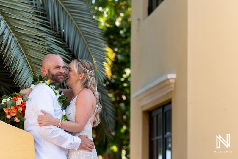 Wedding celebration at Avila Beach Hotel in Curacao during a beautiful sunset