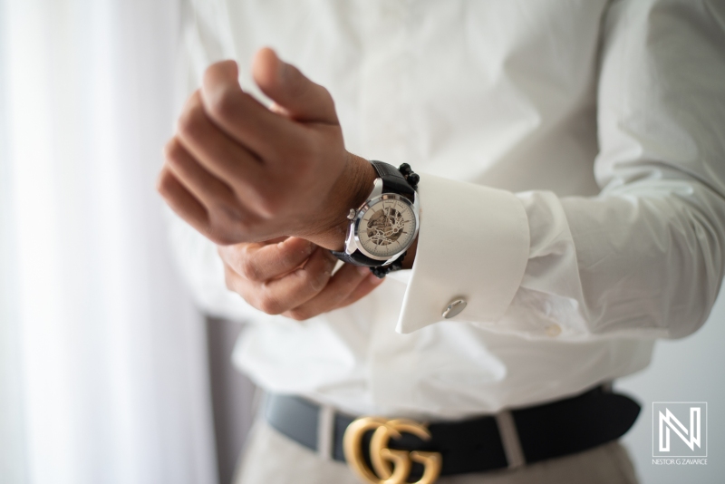 Groom getting ready