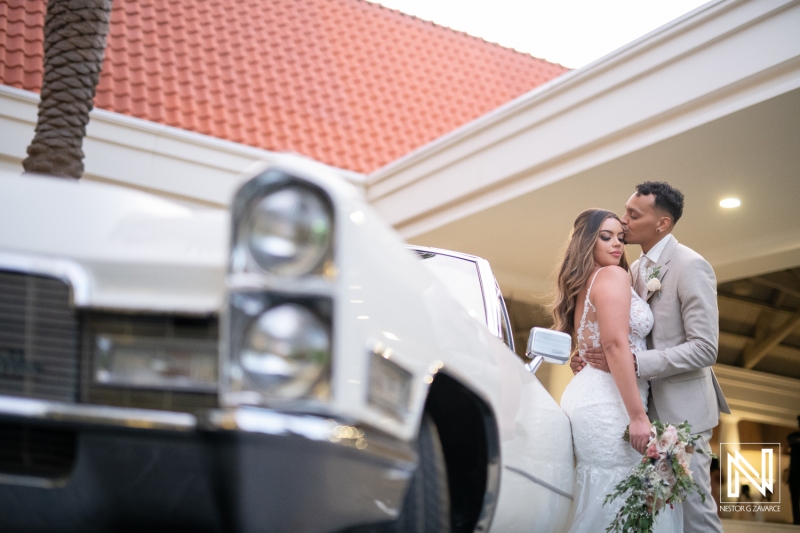 Wedding photo session with antique car