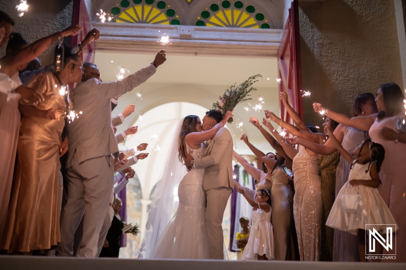 Bride and groom leaving the isle