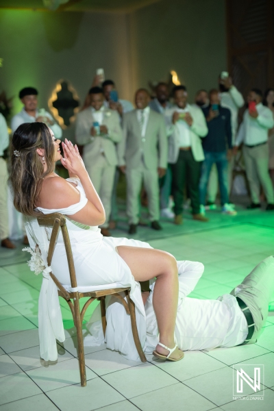 Groom getting the garter