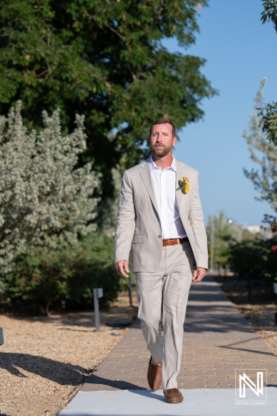 Groom walking down the aisle