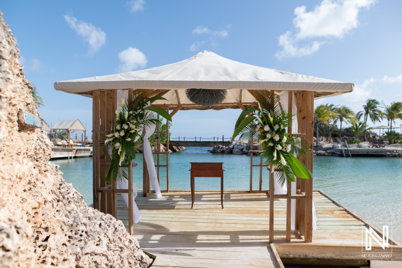 Beautiful wedding setup at Baoase Luxury Resort in Curacao by the serene waters