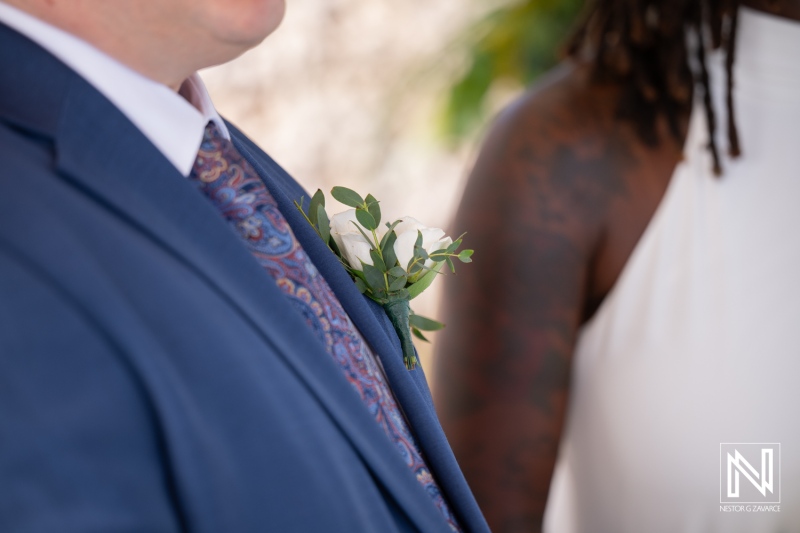 Beautiful wedding ceremony at Baoase Luxury Resort in Curacao with elegant couple celebrating their special day