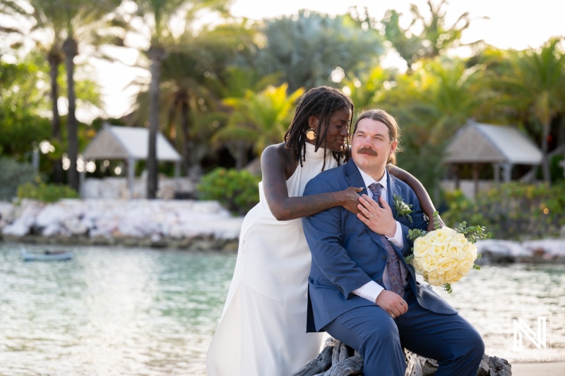 Couple enjoys romantic moment during wedding celebration at Baoase Luxury Resort in Curacao