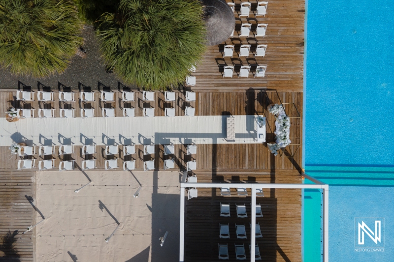 Drone shot of the wedding ceremony decor