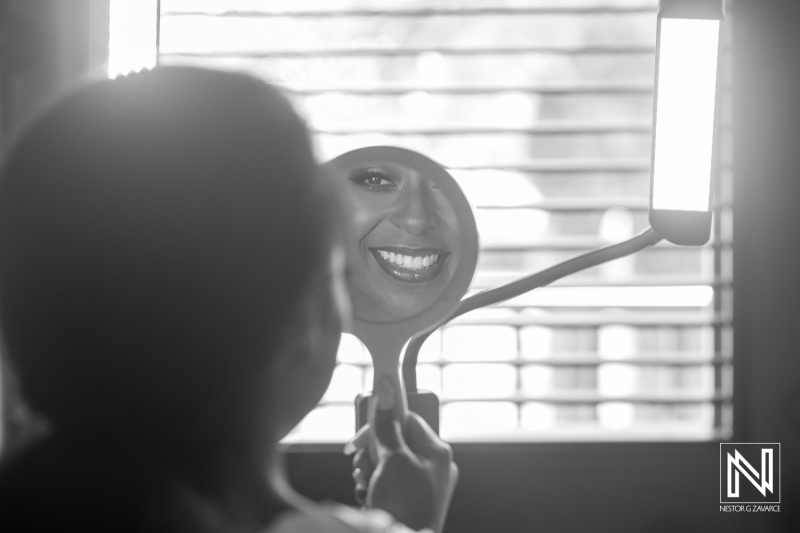 Bride first look at the mirror
