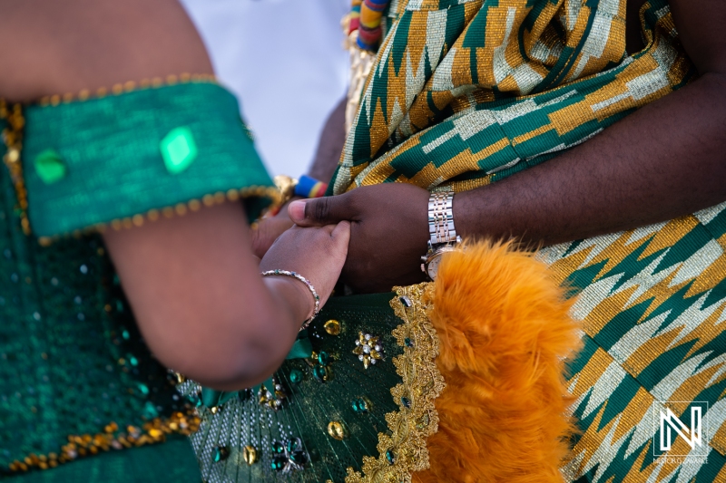 Bride and groom taking hands