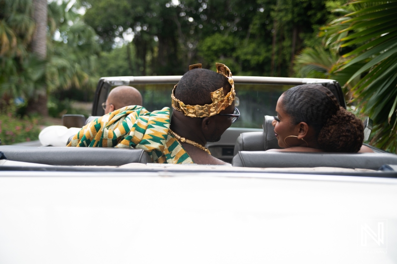 Bride and groom in the car