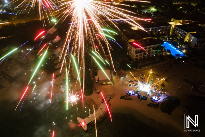 Wedding reception fireworks show drone