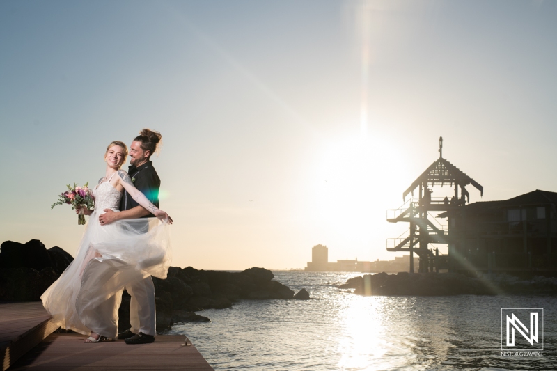 Bride and groom sunset photoshoot session at Avila Beach Hotel