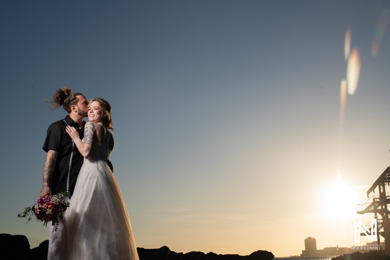 Bride and groom sunset photoshoot session at Avila Beach Hotel