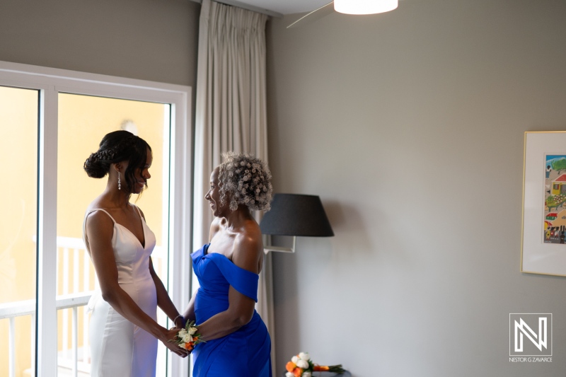 Bridal moments before the destination wedding at Avila Beach Hotel in Curacao