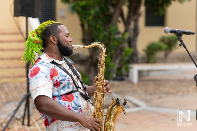Live saxophone performance at a joyful wedding celebration in Avila Beach Hotel, Curacao