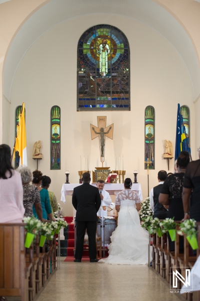 Bride and groom in the church ceremony