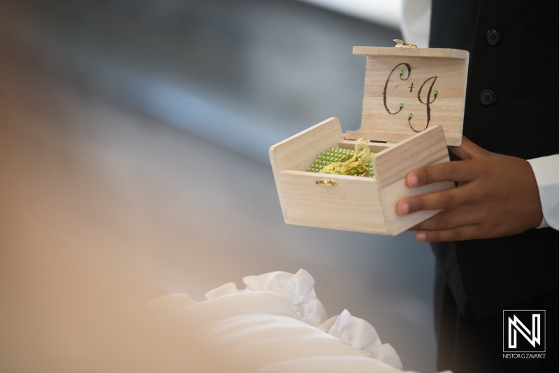 Wedding rings inside wooden box