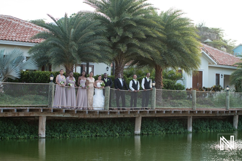 Bridal party on the lagoon pier