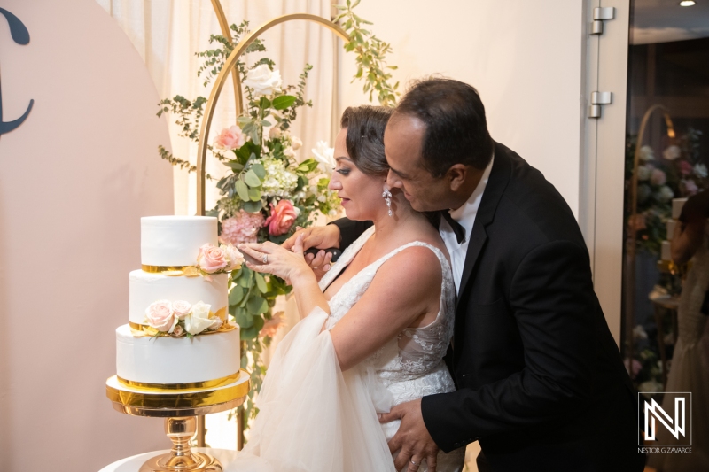 Cutting the cake at the reception