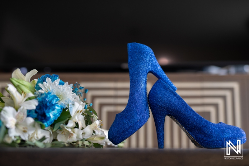 Bridal shoes and bouquet