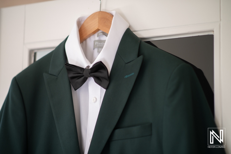 Green groom suit