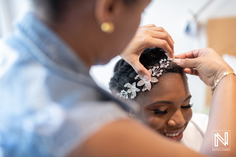 Bride getting ready with Hair piece