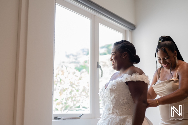 Mom of the bride helping her to get ready