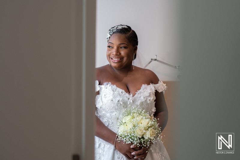 Beautiful bride looking outside