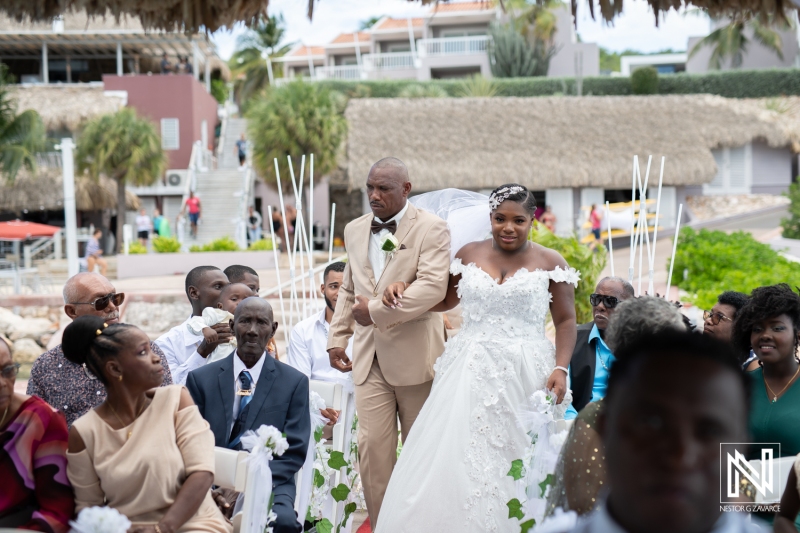Father of the bride and the bride walking the aisle