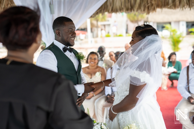 Bride and groom holding hands in the civil ceremony