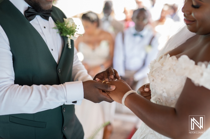 Bride and groom exchanging wedding rings in the civil ceremony