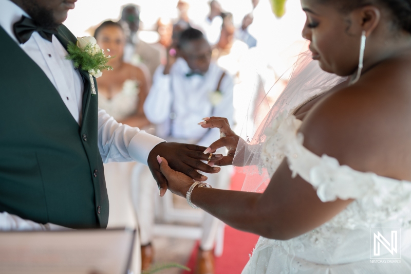 Bride and groom exchanging wedding rings in the civil ceremony