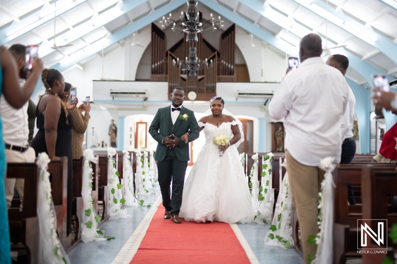 Groom and bride walking the aisle