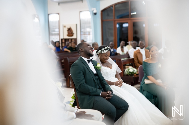 Bride and groom atteding in the church ceremony