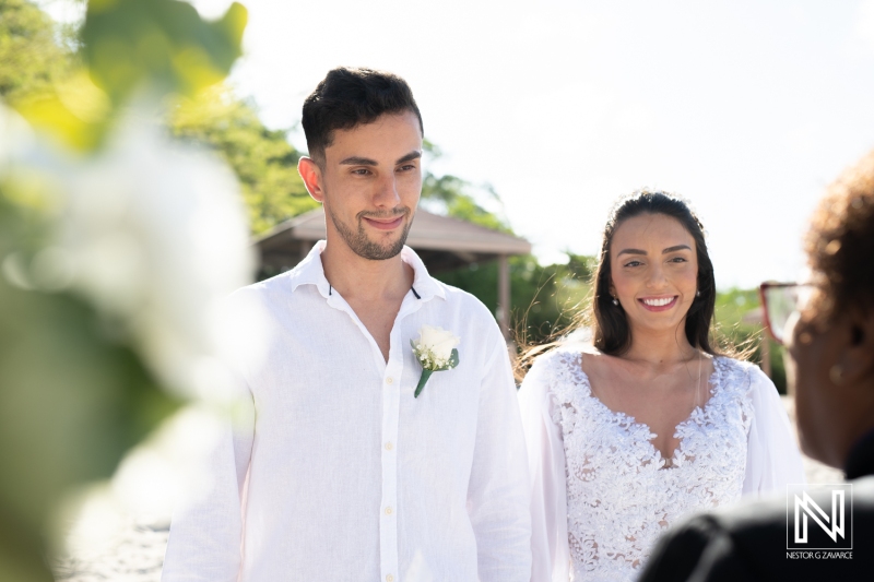 Bride and groom smiling