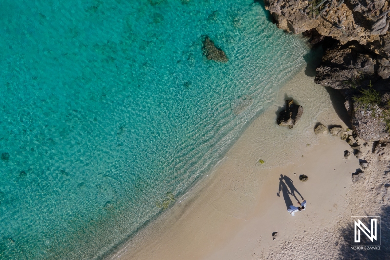 Wedding couple photo session drone shot