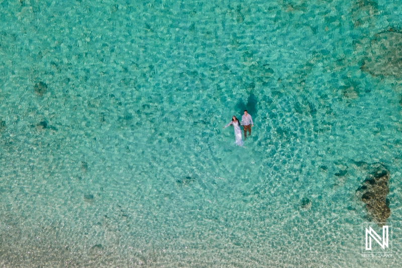 Wedding couple photo session drone shot