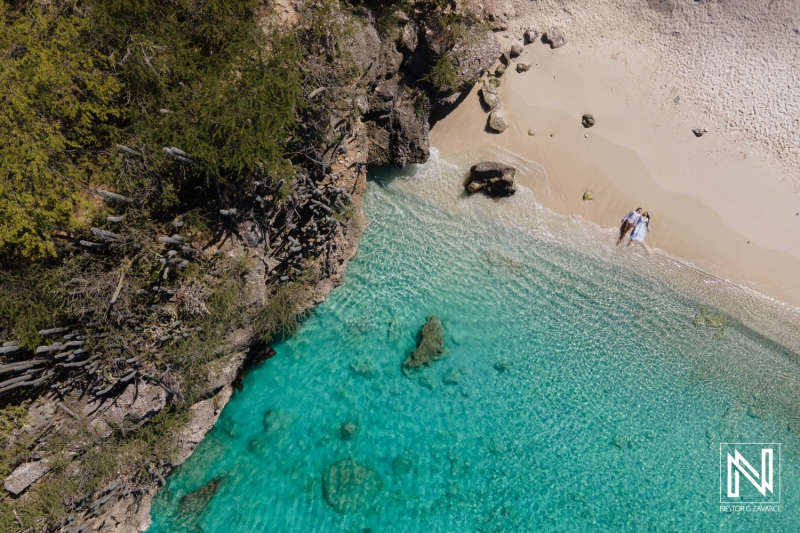 Wedding couple photo session drone shot
