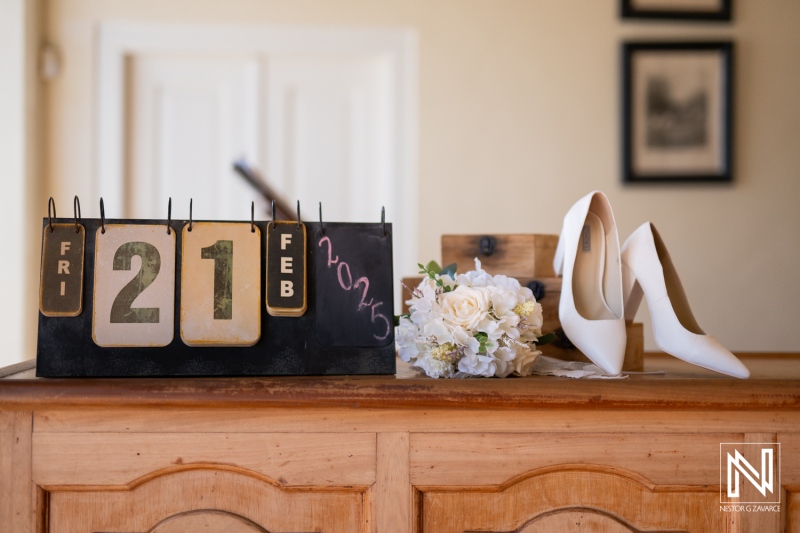 Beautiful wedding preparations for a couple at Landhuis Klein Santa Martha in Curacao on February 21, 2025