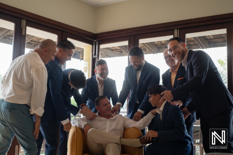Fun moment with groom and groomsmen