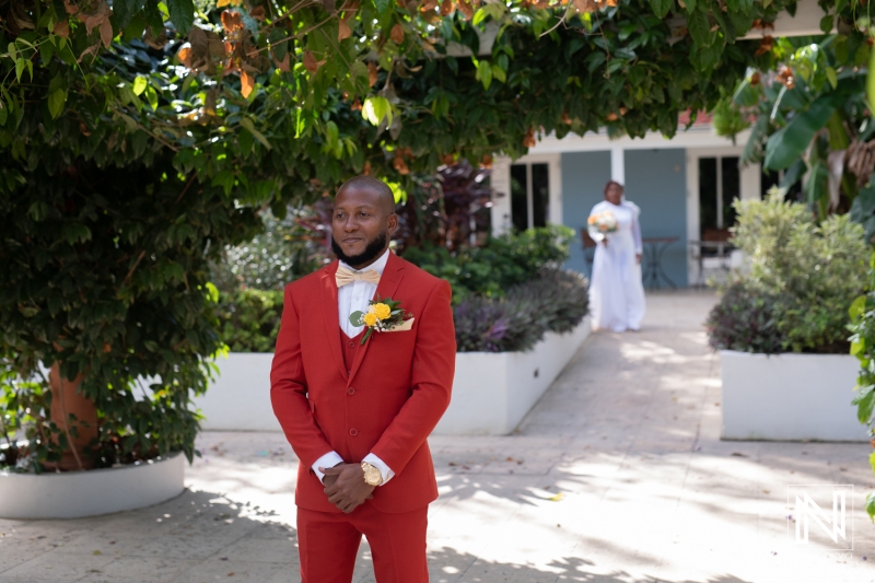 Bride walking to the groom for the first look