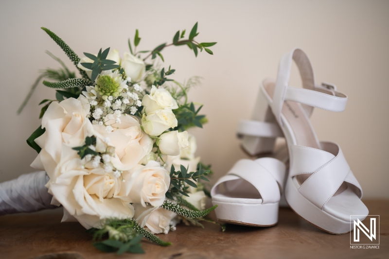 Bride's bouquet and shoes
