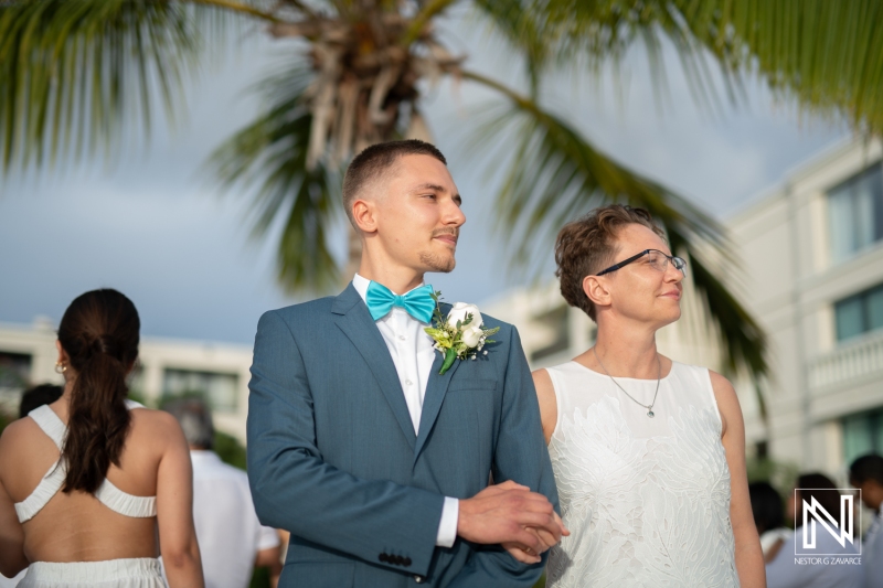 Groom walking down the aisle