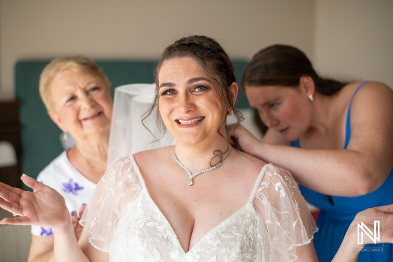 Bride getting dressed
