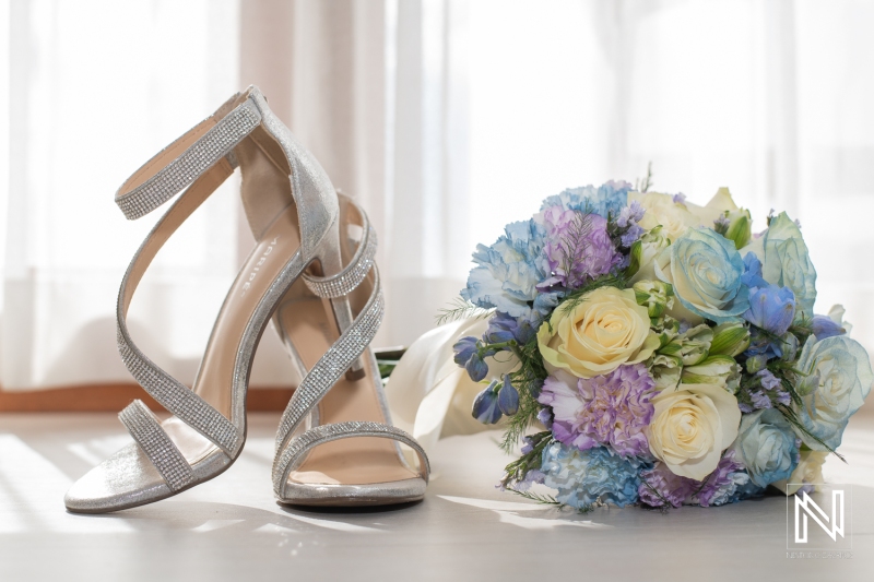 Bridal shoes and bouquet