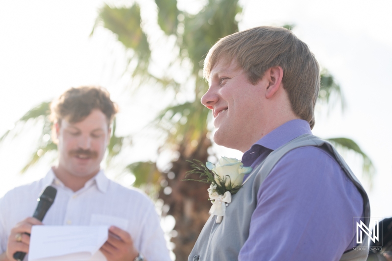 Groom looking at the bride
